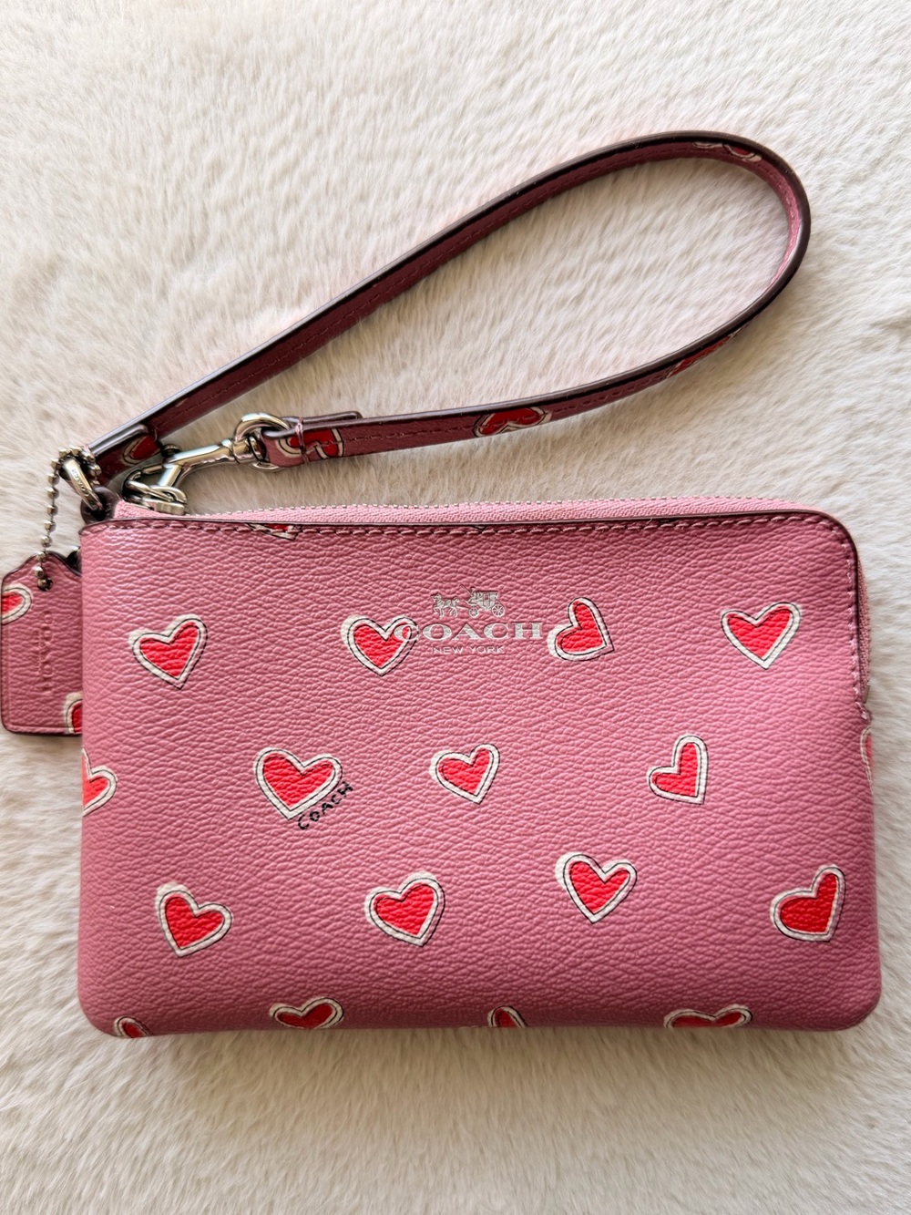 COACH Pink Heart Print Wristlet